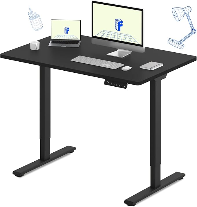 FLEXISPOT E3 Dual Motor Electric Standing Desk 48x24 Inch Whole-Piece Board Height Adjustable Electric Sit Stand (Black Frame + Black Desktop, 2 Packages)