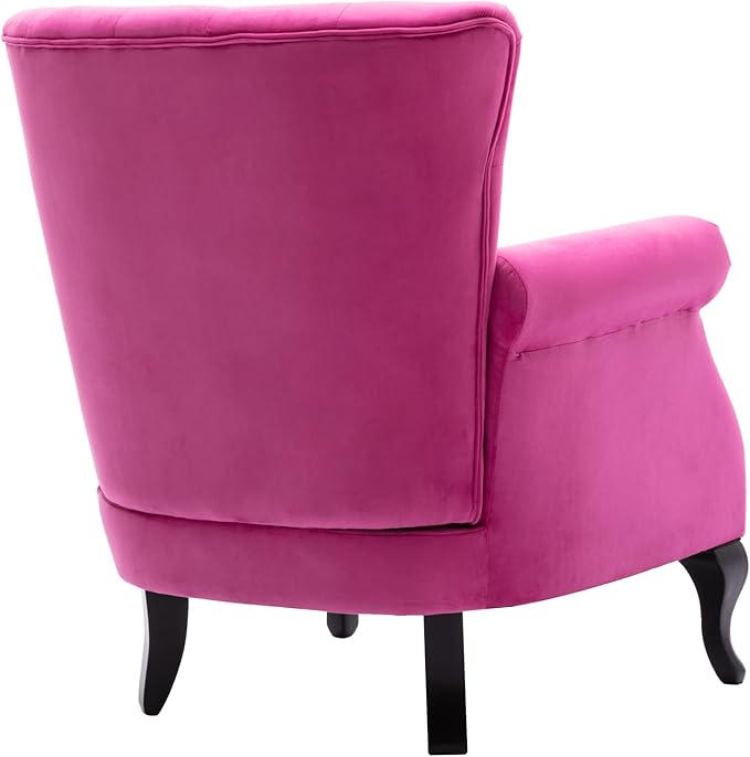 Mid Century Modern Accent Chair Upholstered Armchair Comfy Velvet Fabric Single Sofa with Tufted Wingback for Small Spaces Bedroom Living Room, Hot Pink