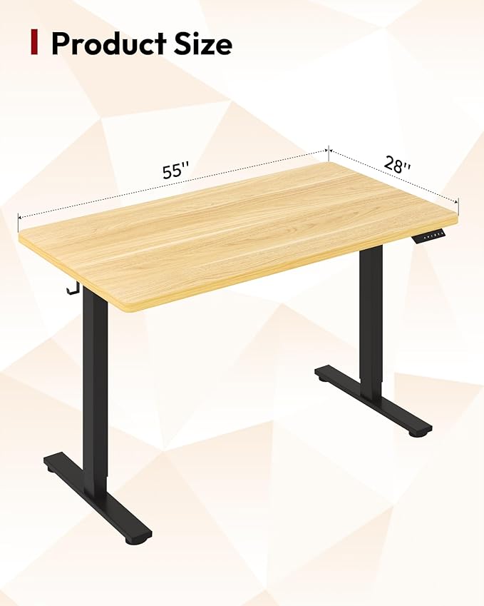 SANODESK Electric Standing Desk 55 x 28 Inches Whole-Piece Desktop Height Adjustable Stand Up Desk w/6-Button Controller Ergonomic Computer Desk for Home Office, Black Frame + Natural Tabletop