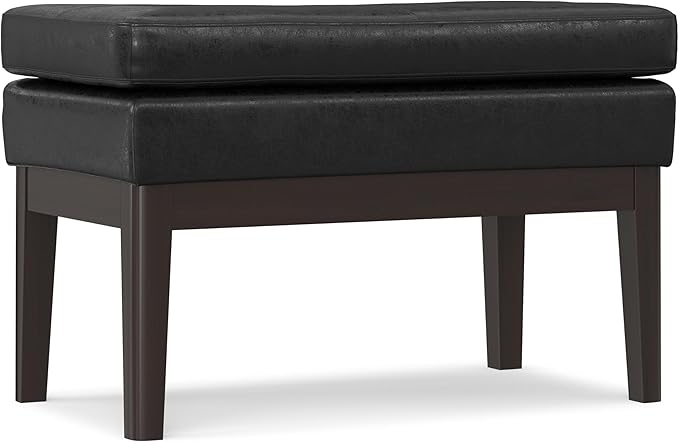 SIMPLIHOME Carlson 45-inch Wide Vegan Faux Leather Ottoman Bench in Distressed Saddle Brown with Solid Wood Frame for Living Room, Entryway, or Bedroom