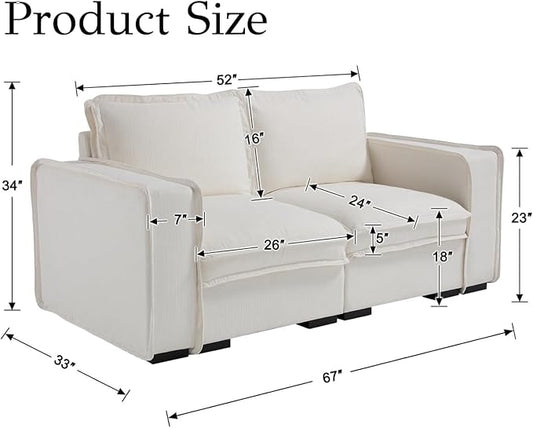 EALSON 67" Loveseat Sofa Modern Love Seat Sofa Comfy Linen Fabric Upholstered Cloud Couches Mid Century Modular 2-Seater Sectional Couch with Throw Pillows for Bedroom/Living Room/Apartment, White