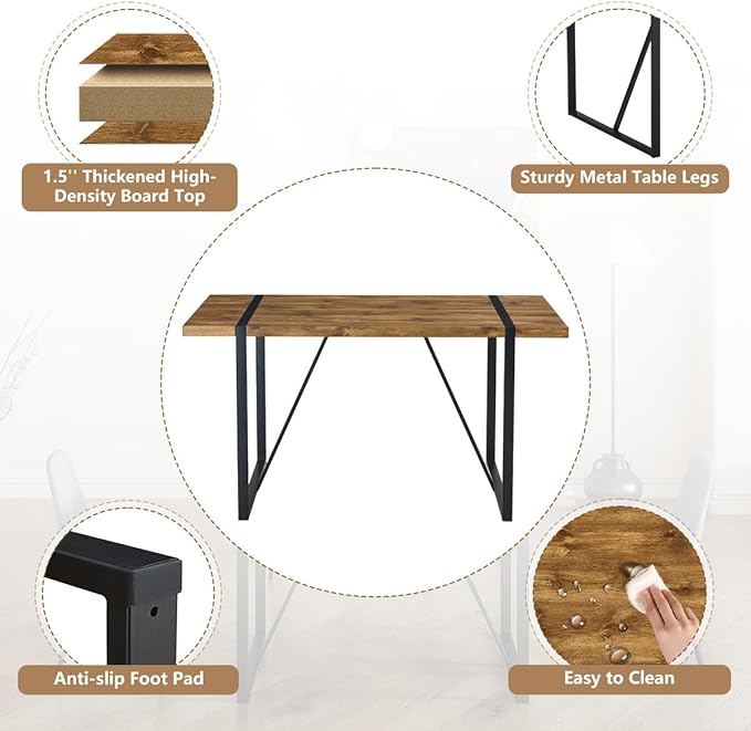 Dining Table Set for 6,Dinner Table Set for 6,55'' Kitchen Table and Suede Nap Fabic Chairs Set of 6,7 Piece Dining Table Set for Kitchen Dining Room