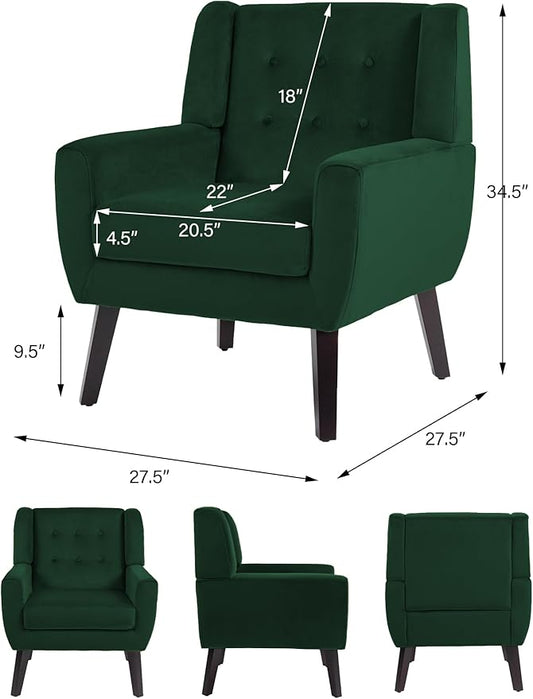 Accent Chair, Modern Velvet Arm Chair for Living Room, Bedroom, Comfy High-Resilient Sponge Reading Chair for Small Spaces (Velvet Retro Green, Set of 2