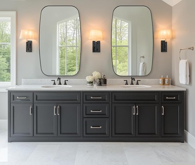 ANDY STAR 24x40” Black Bathroom Mirror, Oblong Vanity Mirror with Stainless Steel Metal Frame, Matte Black Oval Mirror for Over Sink, Modern Anti Rust Wall Mounted