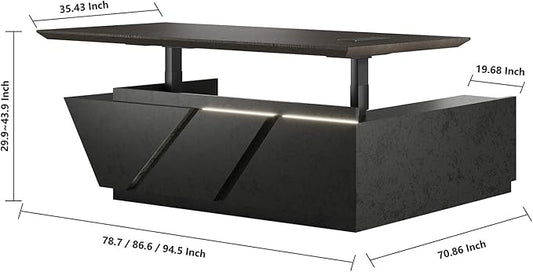 78.74" Adjustable Height L-Shaped Executive Desk with LED Light Strip - Black Inverted Trapezoid Design, Includes Storage Cabinet with Drawers & Doors, Ergonomic Standing Office Desk for Home & Office