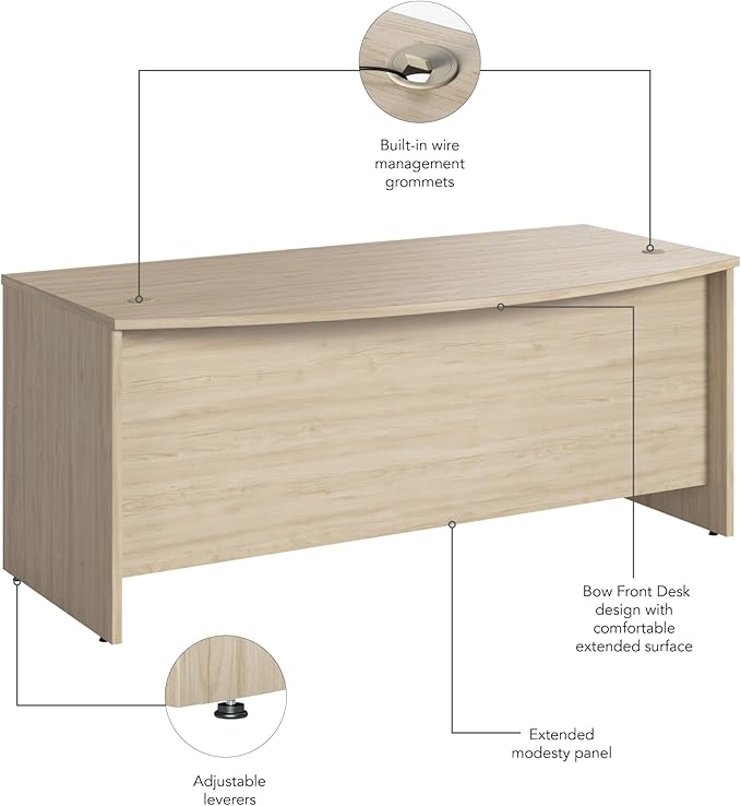 Bush Business Furniture Studio C 72W x 36D Bow Front Desk in Natural Elm, Computer Table for Home or Professional Office