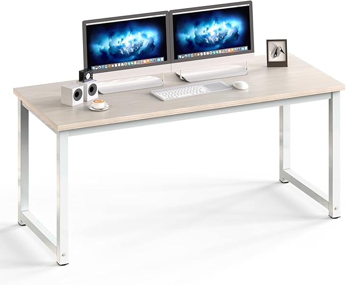 NSdirect Large Office Desk for Home Office, Large 63" Computer Desk Table, Wide Writing Study Desk for 2 Person, Metal Sturdy Frame Thicker Steel Legs, (White Oak, 63"L x 23.6"W x 29.5"H)