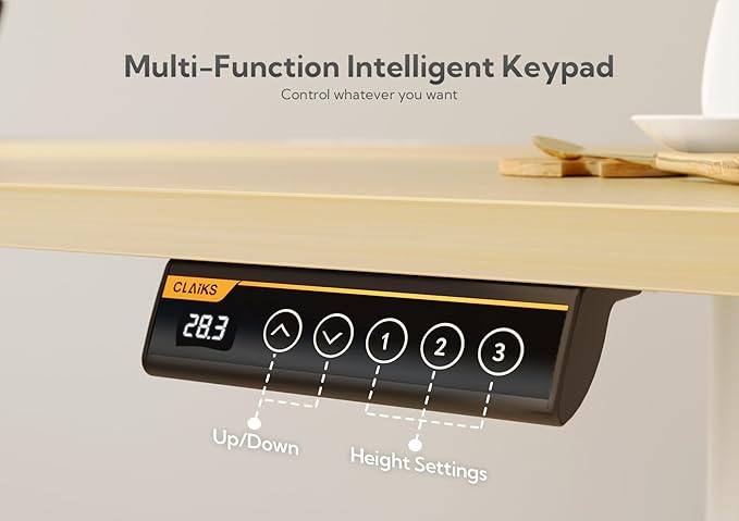 Claiks Electric Height Adjustable Stand Up Desk, 35x20 Inches Sit Stand Desk for Home Office, Nature Top/White Frame