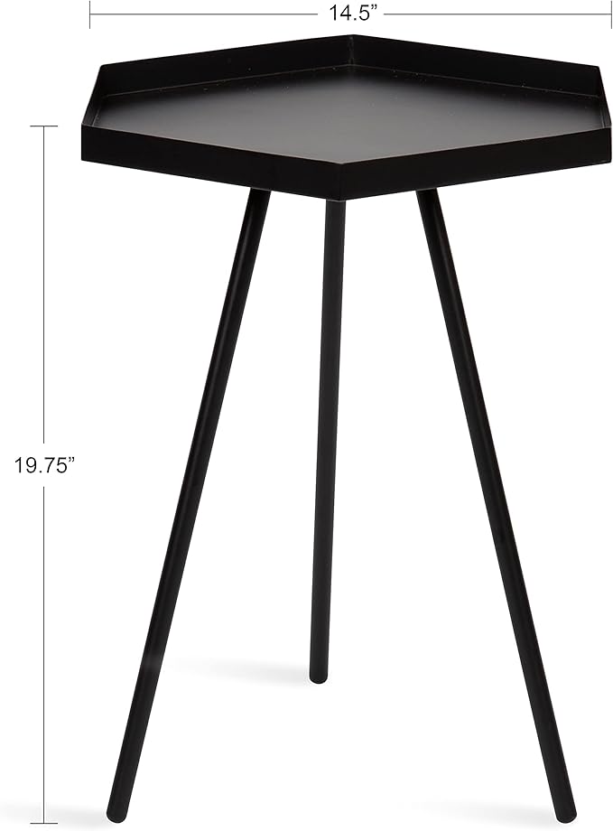 Kate and Laurel Kashvi Modern Side Table; 17 x 15 x 20; Black; Decorative Hexagon Bedroom Nightstand Table for Storage and Display
