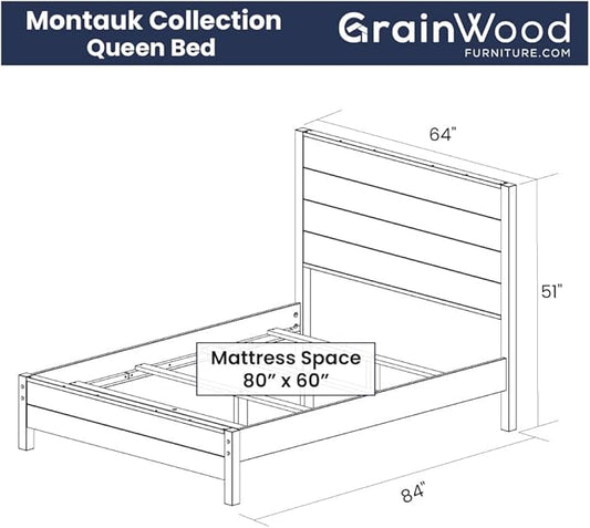 Grain Wood Furniture Montauk Solid Wood Bed, Queen Size, Rustic Grey