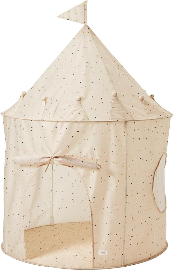 3 Sprouts Kids Play Tent - Sustainable Recycled Fabric β Fun Spacious Childs Playhouse for Indoor Games for Boys & Girls - Durable Fort Pop Up House for Toddlers & Children Age 3-10 - Terrazzo Beige