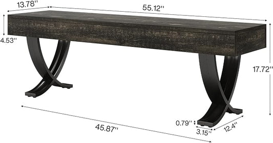 Tribesigns Entryway Shoe Bench, 55-Inch Wooden Shoe Bench with Metal X-Shaped Legs, Industrial Long End of Bed Stool with Seating for Living Room, Bedroom, Hallway, Porch (Oak & Black)