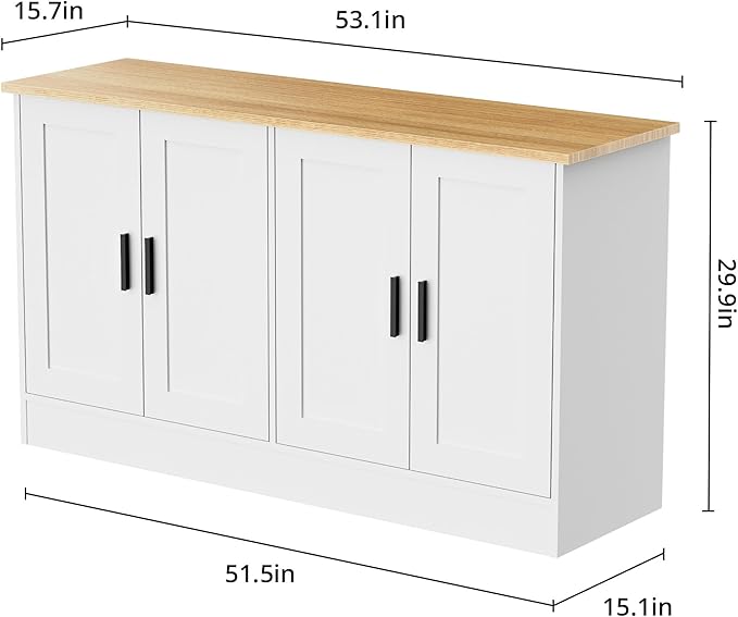 White Sideboard Buffet with 4 Doors, Accent Coffee Bar, Kitchen Cabinet for Living Room, Kitchen or Hallway