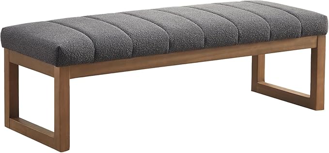 52.7" Bedroom Bench for End of Bed, Modern Upholstered Teddy Fabric Entryway Bench & Dining Bench, Footrest Stool Bench with Solid Wood Frame for Bedroom, Living Room (Grey)