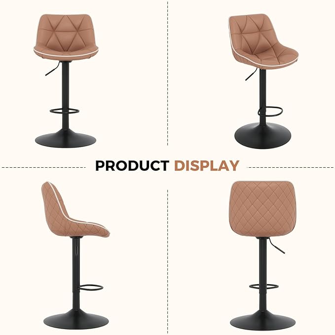 Nalupatio Bar Stools Set of 4, Adjustable Swivel Counter Height Bar Stools with Back, Armless Modern Barstools for Kitchen Island & Home Bar, Upholstered Seat,(Terracotta)