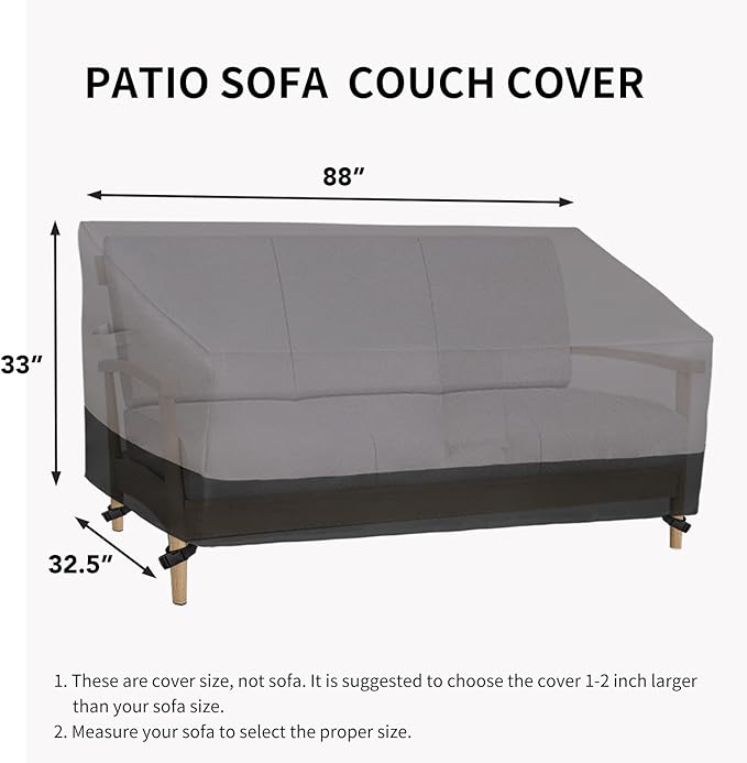 Easy-Going Waterproof Outdoor Couch Cover, Heavy Duty 3-Seater Patio Sofa Cover, Windproof Outdoor Furniture Cover with Air Vent (88Wx32.5Dx33H inch,Gray/Black