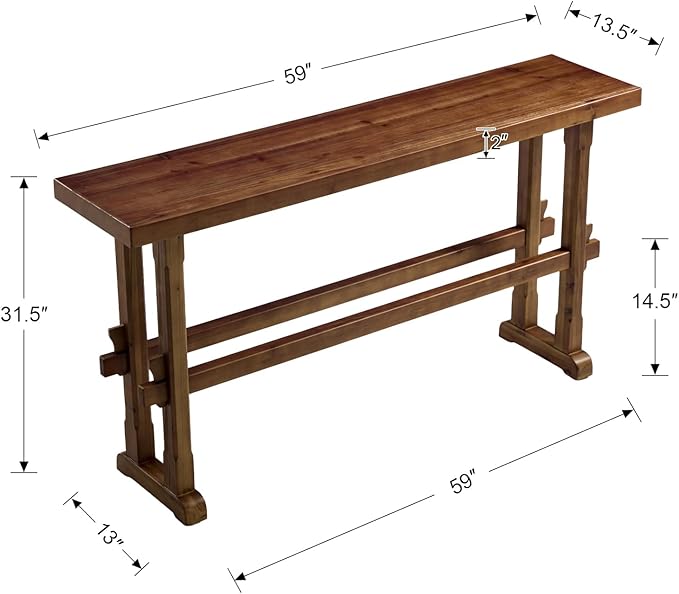 chairus 59" Long Console Table Farmhouse Narrow Sofa Table with Crossbar Solid Wood Entryway Table for Living Room/Hallway/Entrance, Walnut