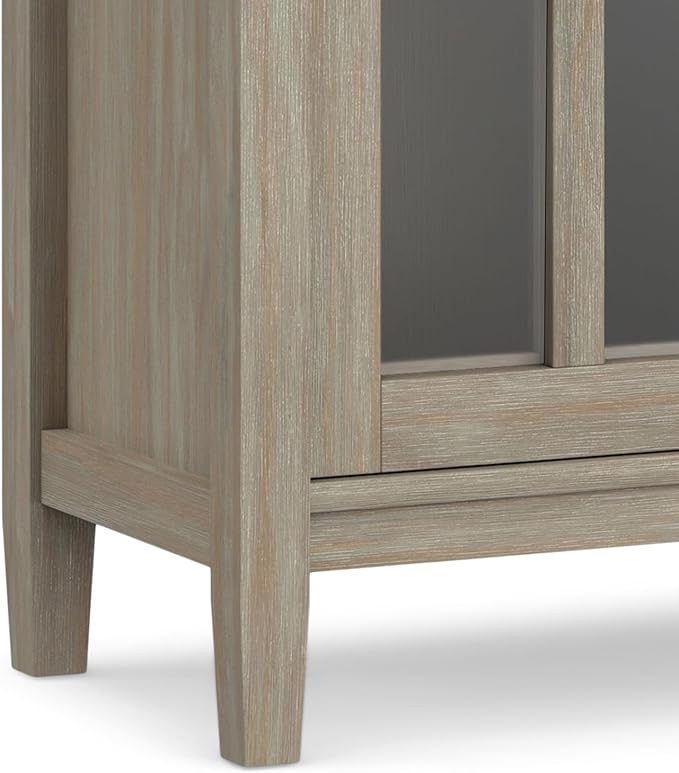SIMPLIHOME Warm Shaker SOLID WOOD 32 inch Wide Transitional Low Storage Cabinet in Distressed Grey for the Living Room, Entryway and Family Room