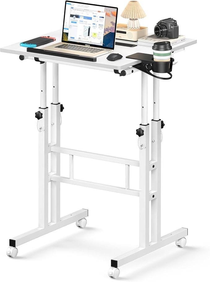 Small Standing Desk with Wheels, Mobile Stand Up Desk, Portable Standing Table on Wheels for Walking Pad, Rolling Computer Desk Adjustable Height, Tall Table