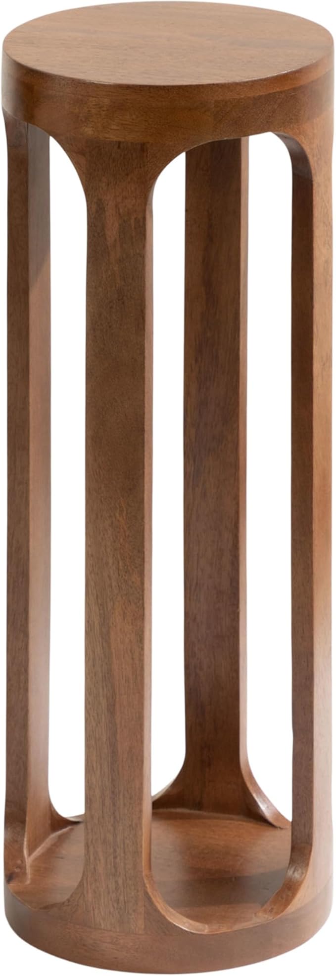 Kate and Laurel Dahl Wooden Round Drink Table; 8 x 23; Walnut Brown; Mid-Century Modern Circle Wood Accent Pedestal Table for Living Room Plant Stand or Small Bedroom Nightstand