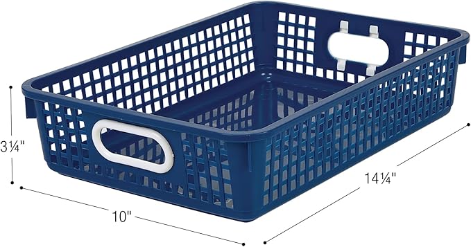 Really Good Stuff Paper Basket, 14" x 10" x 3-1/4" - 6 Pack, Navy, Plastic Mesh Paper Basket for Classroom, Home and Office, Fits A4 Paper, Documents, Files, Magazines