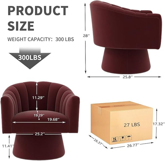 Swivel Accent Chair Set of 2, Upholstered Velvet 360° Swivel Barrel Chair for Living Room Overstuffed Bouncle Reading Chair Round Armchair for Bedroom,Vanity,Office (Red)