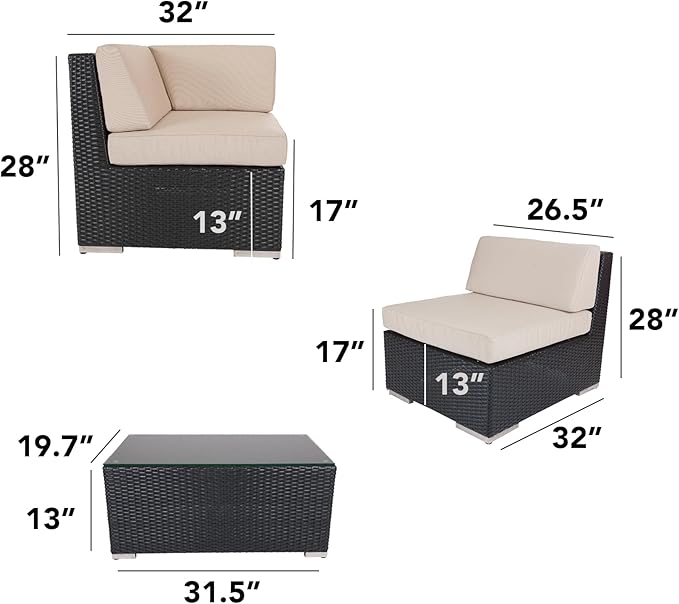 Outdoor Patio Furniture with 6-inch Thick Rainshield Cushions, No-Assembly 7-Piece All-Weather Wicker Sectional Set (Sunbrella Taupe)