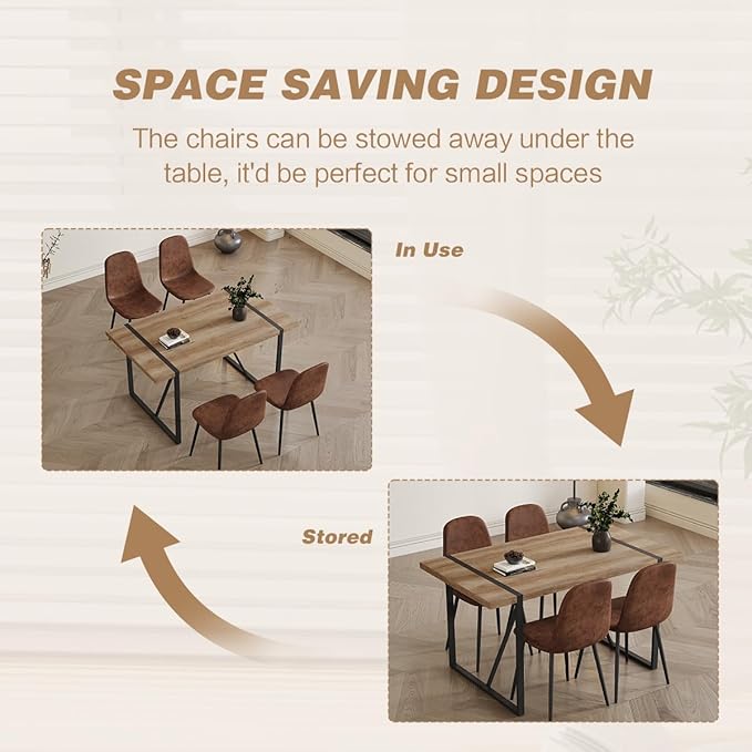4 Chair Dining Table Set,Dinner Table Set for 4,55'' Kitchen Table and Suede Nap Fabic Chairs Set of 4, 5 Piece Dining Table Set for Kitchen Dining Room