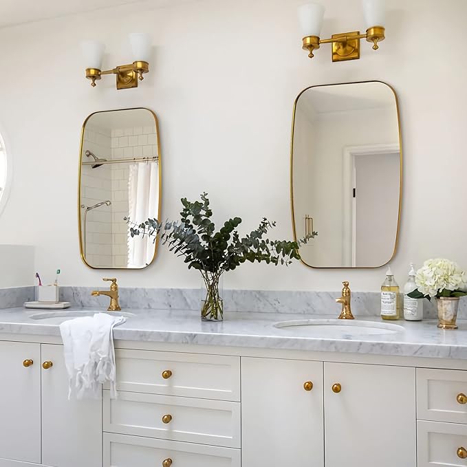 ANDY STAR Gold Oval Mirrors for Bathroom, Large 24x36’’ Brushed Gold Metal Framed Oblong Wall Mirror, Modern Brass Vanity Mirror in Stainless Steel Frame Wall Mount Horizontal or Vertical