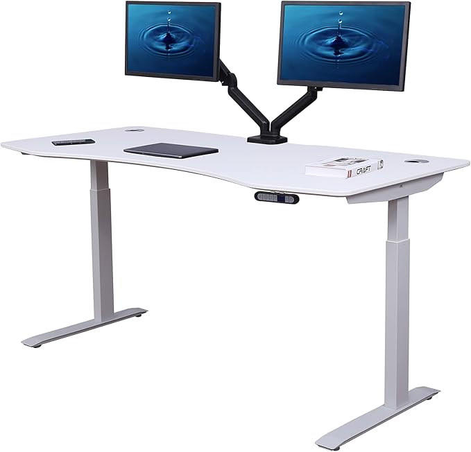ApexDesk Elite Pro Series 71" x 33" Electric Height Adjustable Stand up Desk, Sit Stand Home Office Desk, Computer Desk - Curved Moon White