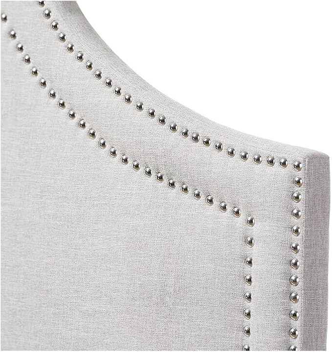 Urban Upmarket Modern and Contemporary Fabric Upholstered Headboard, Nailded Trim Head Board Beige/Queen