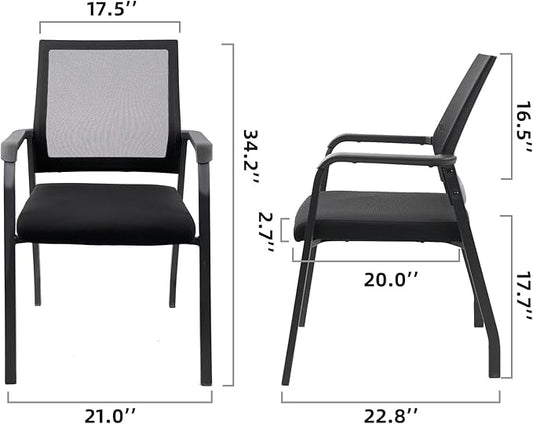 Ergonomic Mesh Guest Chair – No Wheels, Lumbar Support Design, Thick Cushion & Padded Arms – for Office Reception, School, Church Waiting Rooms, Lobby – Black