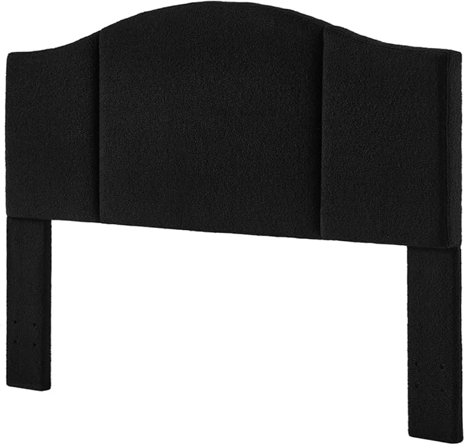 24KF Middle Century Upholstered Foldable Queen/Full Headboard - Modern Boucle Teddy Fabric, Black (6033-Q)