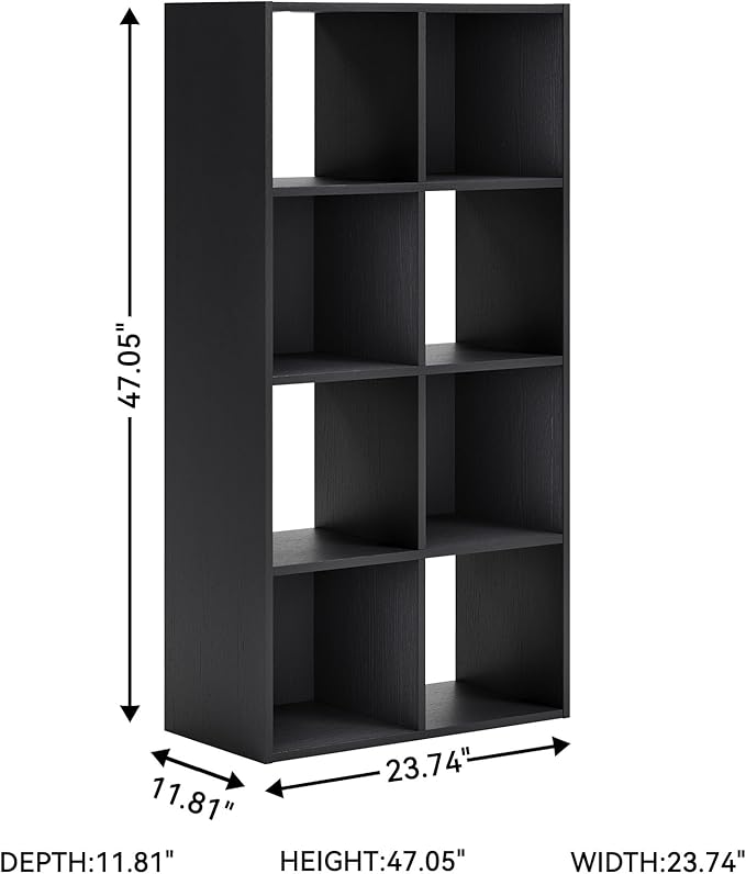 Signature Design by Ashley Langdrew 8 Cube Storage Organizer, Matte Finish, Wood & Decorative Laminate, 23.74" W x 11.81" D x 47.05" H, Black