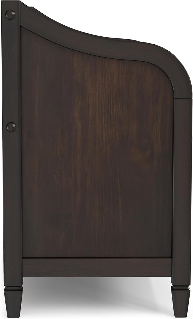 SIMPLIHOME Connaught Entryway Storage Bench - 30 inch Wide Solid Wood Small Storage Seat in Chestnut Brown, Traditional Bench for Entryway or Living Room with Lift-Up Lid and Decorative Trim