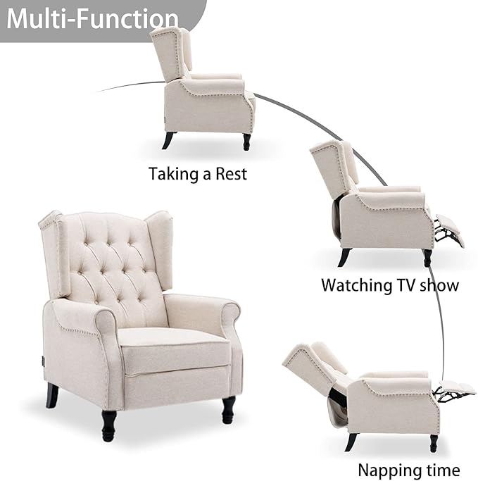 Wingback Recliner Chair, Modern Accent Arm Chair for Living Room/Bedroom/Office/Home Theater, Beige