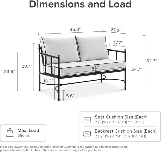 mopio Odelia Patio Loveseat, Small Outdoor Couch, Sofa, Conversation Piece, for Outside Lounging at Lawn, Front Porch, Balcony, Apartments, Yard, Bistro