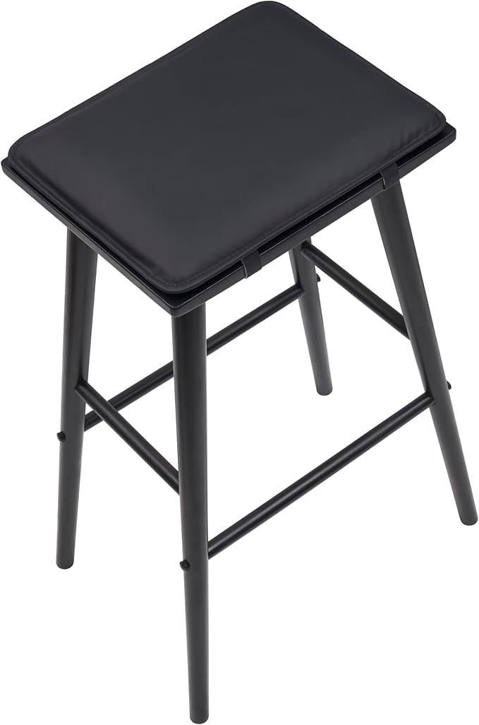 JONATHAN Y BSL2002C Peroni 30.5" MidCentury Classic Saddle-Seat Solid Wood/Vegan Leather Backless Bar Stool for Home, Kitchen, Workspaces, Cafes and Resturants with Removeable Cushion, Black