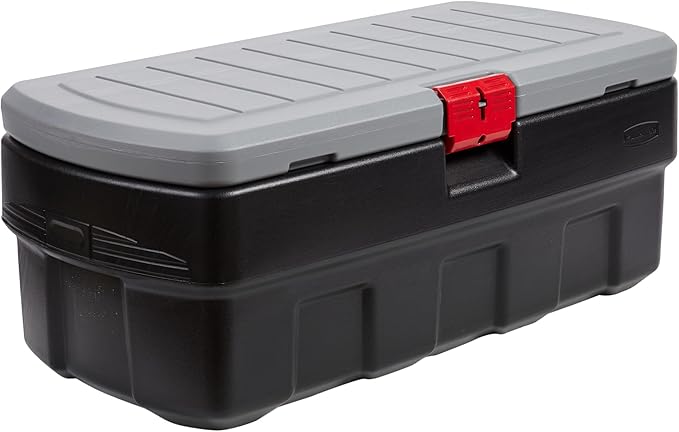 Rubbermaid 48 Gallon Black Action Packer Lockable Latch Indoor and Outdoor Storage Box Container for Home, Garage, Backyard, Single