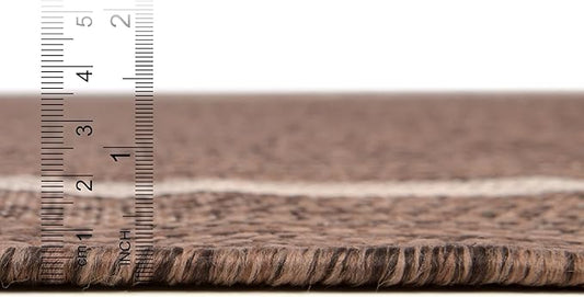 Unique Loom Outdoor Border Collection Area Rug - Soft Border (2'x 6' 1" Runner, Brown/ Ivory)