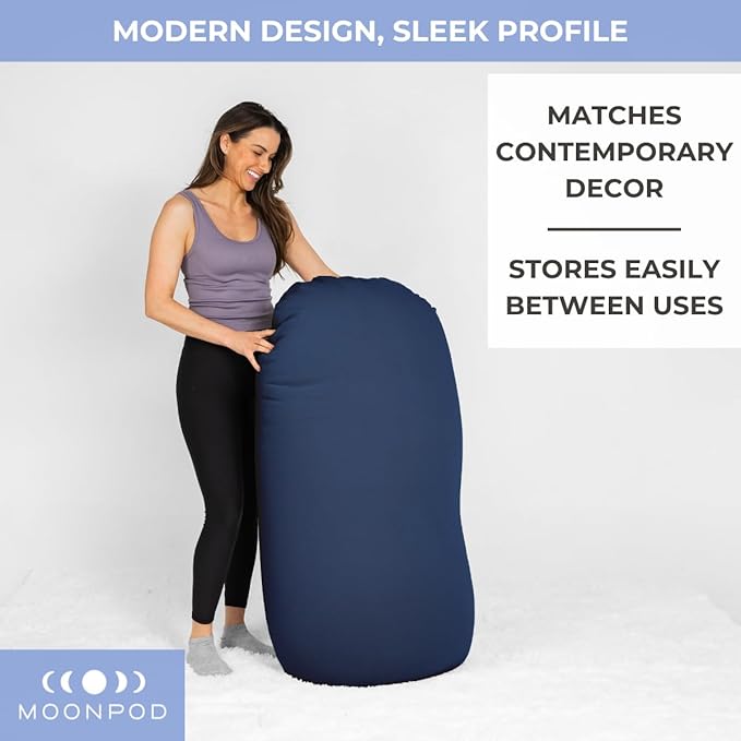 The Moon Pod Bean Bag Chair - Large, Modern Beanbag for Adults, Kids and Teens. Washable Stretch Cover Filled with Thousands of High Density Micro-Beads (Navy).