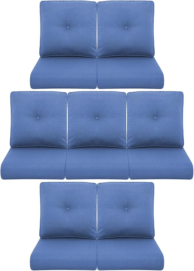 7-Piece Outdoor Patio Cushion Set - Fade & Water Resistant with Removable Olefin Cover, 22x24x4 Inch Memory Foam Cushions for Wicker Sectional Sof - Blue/Buckle