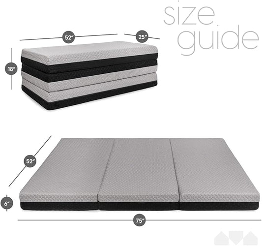 Milliard Dual Sided Premium Tri Folding Mattress, Memory Foam Foldable Mattress with Waterproof Washable Cover + Bonus Eye Mask Included