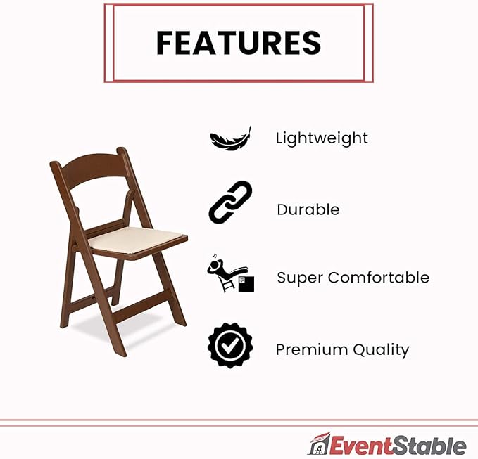 EventStable Titan PRO Resin Folding Chair - Brown with Ivory Indoor/Outdoor Lightweight Folding Chair - Vinyl Padded Foldable Chair for Weddings Parties Events - 4 Pack