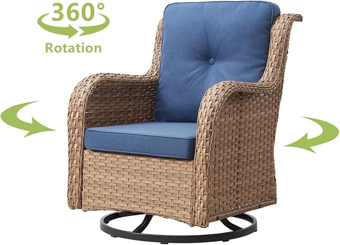 HUMMUH 5 Piece Outdoor Patio Furniture Set Wicker Conversation Bistro Set Swivel Rocking Chairs with Side Table and Ottomans for Backyard, Porch, Balcony