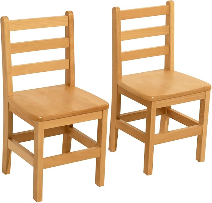 Kids Wooden Chair Set, Fully Assembled Ladderback Wood Chairs for Teens, Adults, Teachers, 18" Seat Height for Ages 13+ (Set of Two)