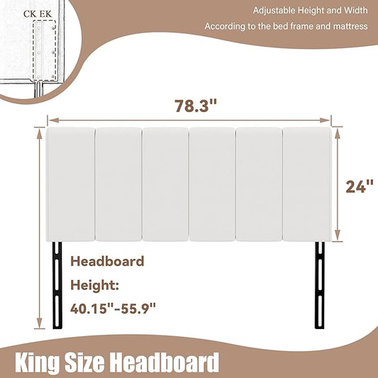Yongchuang White Headboard King Size Upholstered Faux Leather Headboards King Bed Headboard Adjustable Height Head Board Panels