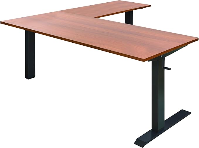 Stand Up Desk Store Crank Adjustable Height L-Shaped Standing Desk with Steel Frame (Black Frame/Teak Top, 72" Wide)