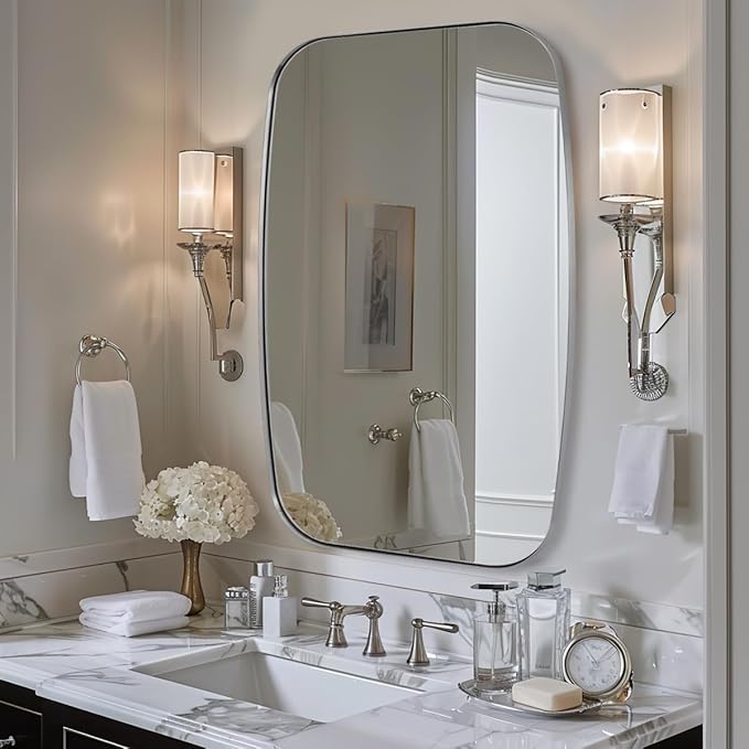 ANDY STAR Oval Mirror for Bathroom, 22x30 Brushed Nickel Oblong Bathroom Mirror for Vanity with Stainless Steel Metal Frame, Modern Anti Rust Wall Mounted