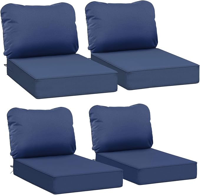 AAAAAcessories Outdoor Deep Seat Cushions, Waterproof, Fade-Resistant Patio Furniture Replacement Cushions, 23.5" x 25.5" x 5" + 23.5" x 19", Set of 4, Navy Blue